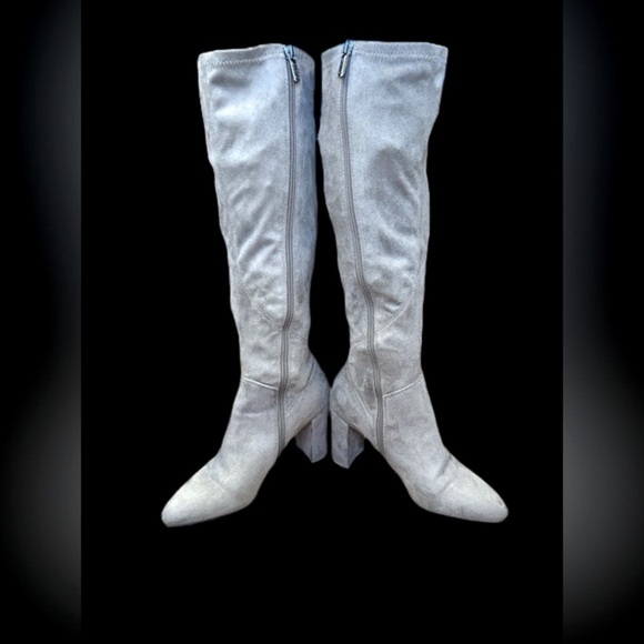 Franco Sarto Gray Faux Suede Flavia Over the Knee Boots w/ Chunky 3” Heel 7 1/2M - Picture 6 of 14